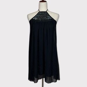 Y2k Beaded Black Halter Mini Dress Large Fairy Grunge Whimsigoth Metallic